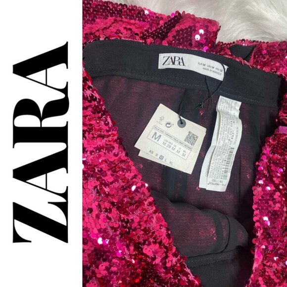 NWT ZARA LIMITED EDITION RED SEQUIN WIDE LEG PANTS, SIZE MEDIUM - Picture 10 of 13